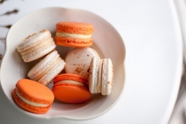 Orange Ginger and Hazelnut Praline Salted Caramel Macarons